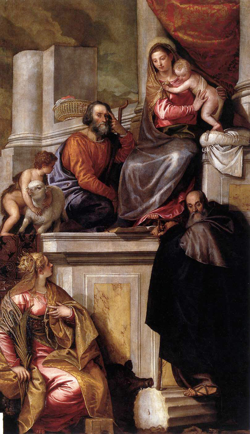 holy family with saints anthony abbot catherine and the infant john the baptist